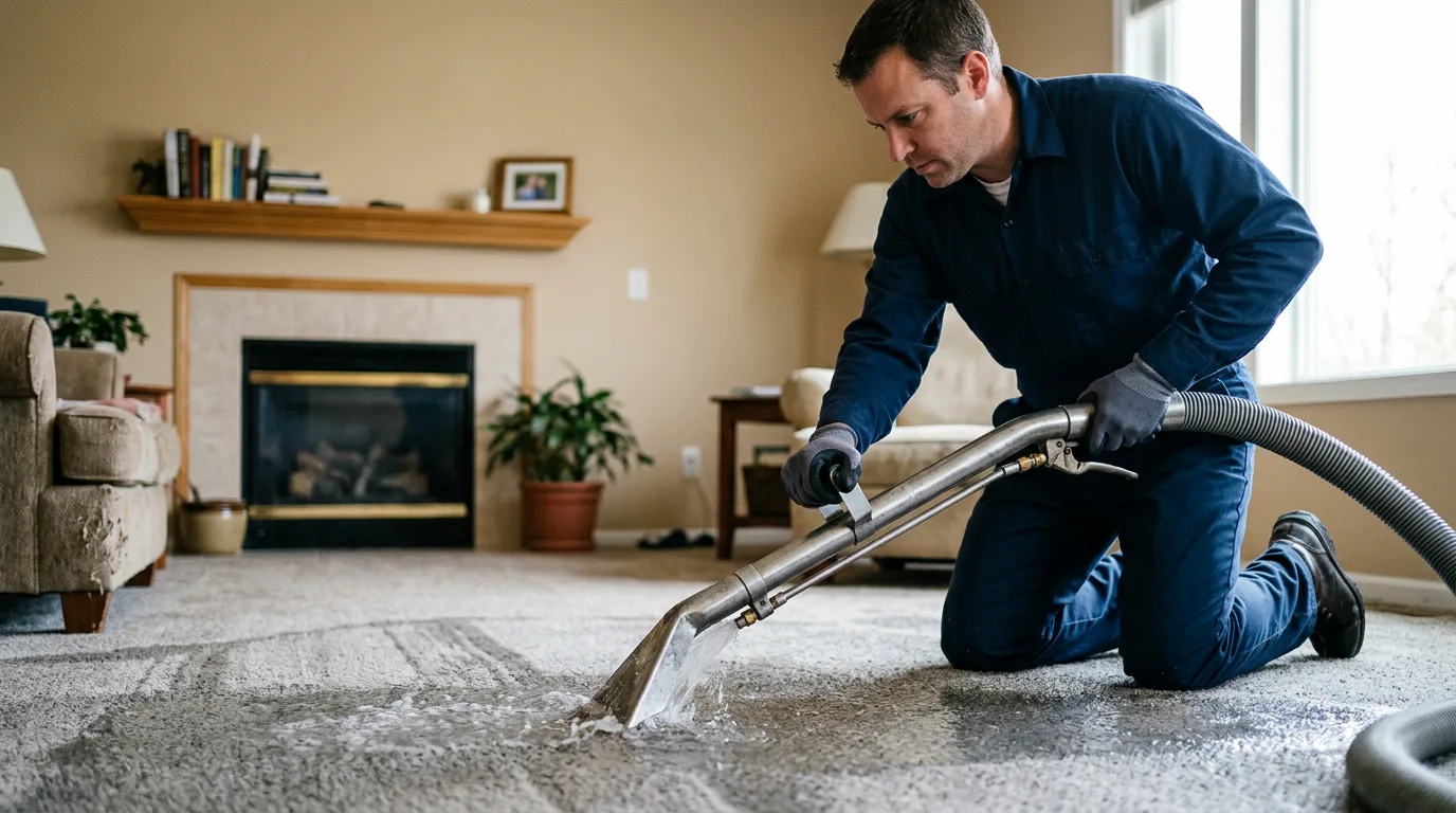Water damage restoration technician working near Sheridan, IN